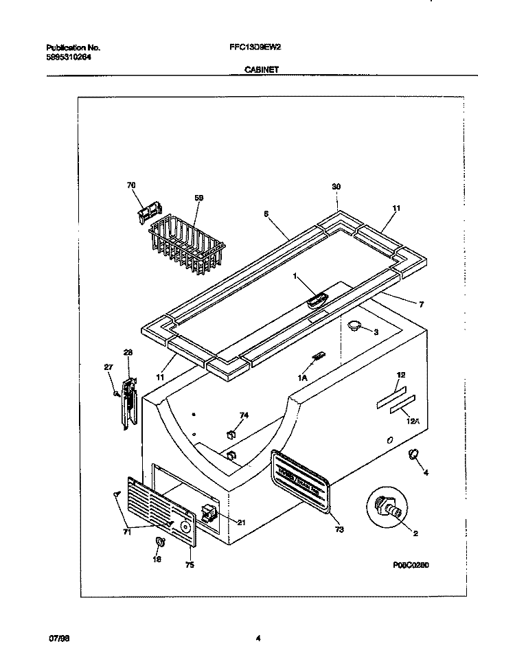 CABINET Diagram and Parts List for FFC13D9EW2  Frigidaire Freezer