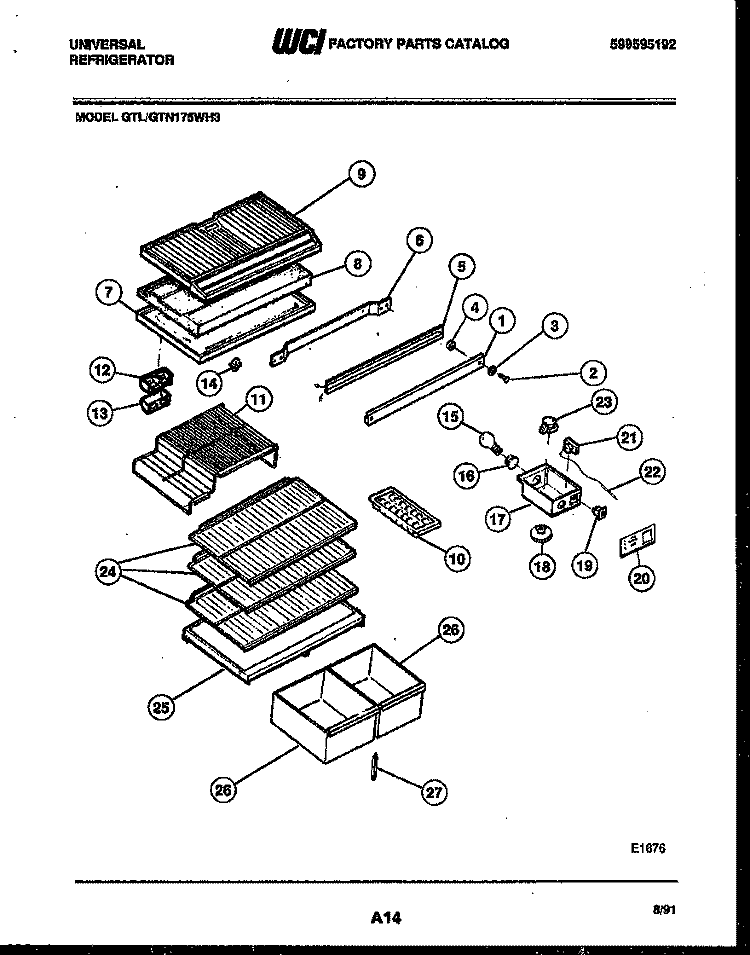 SHELVES AND SUPPORTS Diagram and Parts List for GTL175BH3  Uni Refrigerator