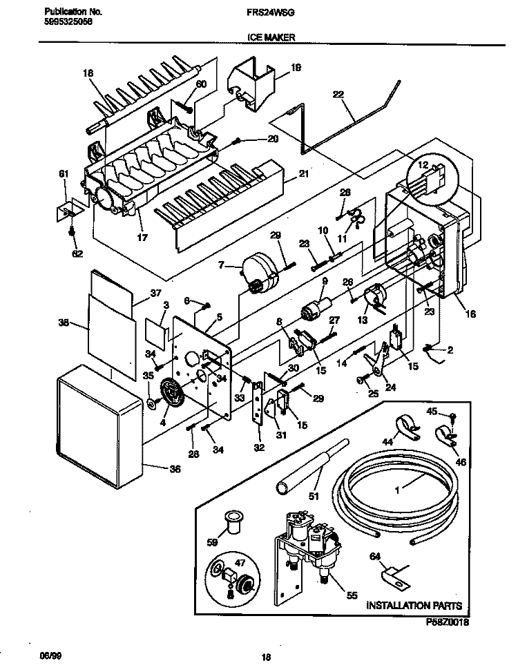 ICE MAKER Diagram and Parts List for FRS24WSGW4  Frigidaire Refrigerator