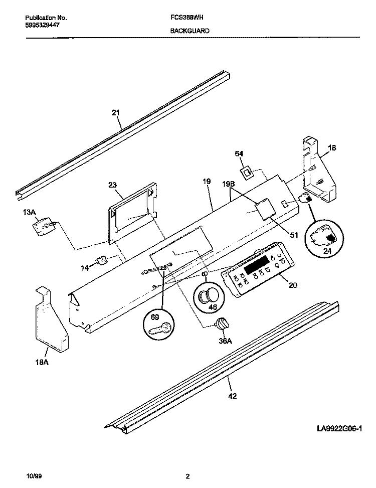 BACKGUARD Diagram and Parts List for FCS388WHCC  Frigidaire Range