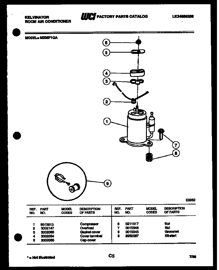 COMPRESSOR Diagram and Parts List for M205F1QA  Kelvinator Air Conditioner