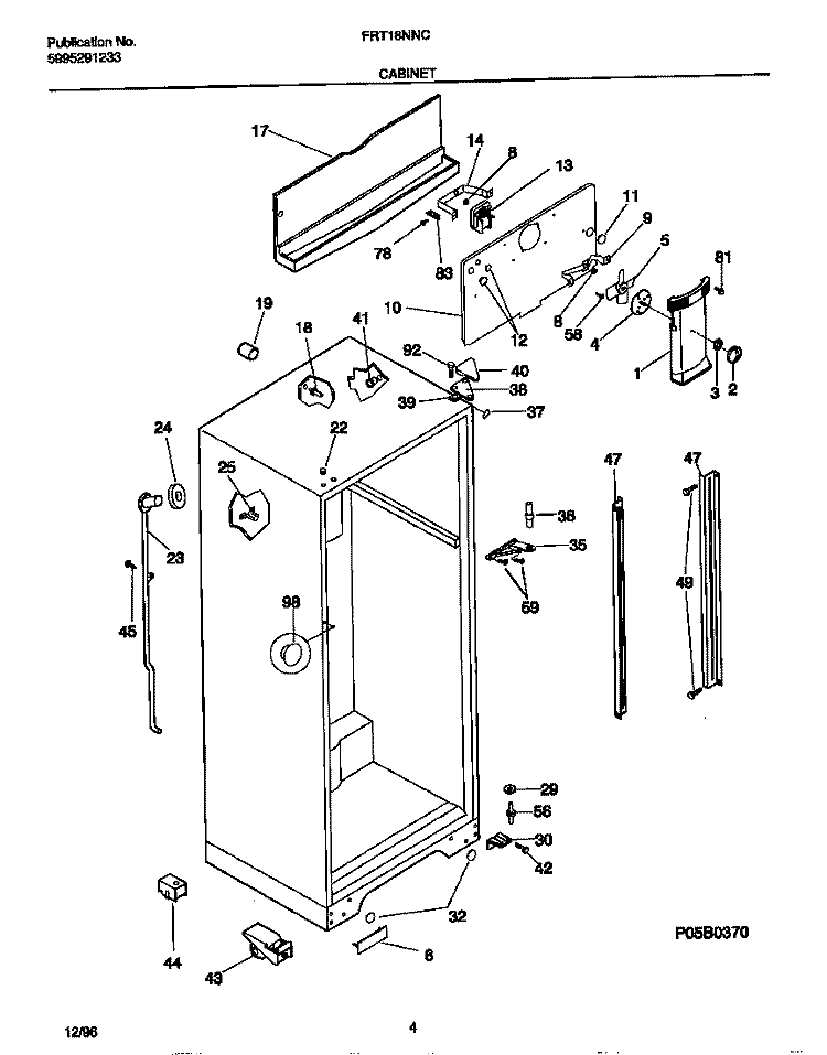 CABINET Diagram and Parts List for FRT18NNCD3  Frigidaire Refrigerator