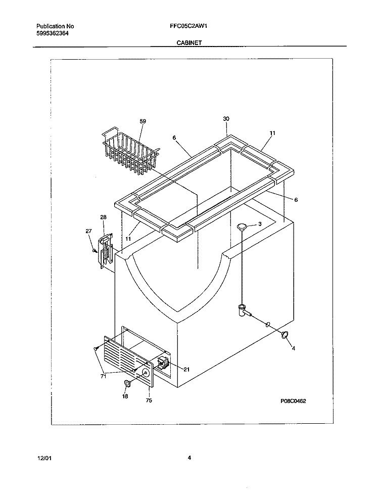 CABINET Diagram and Parts List for FFC05C2AW1  Frigidaire Freezer