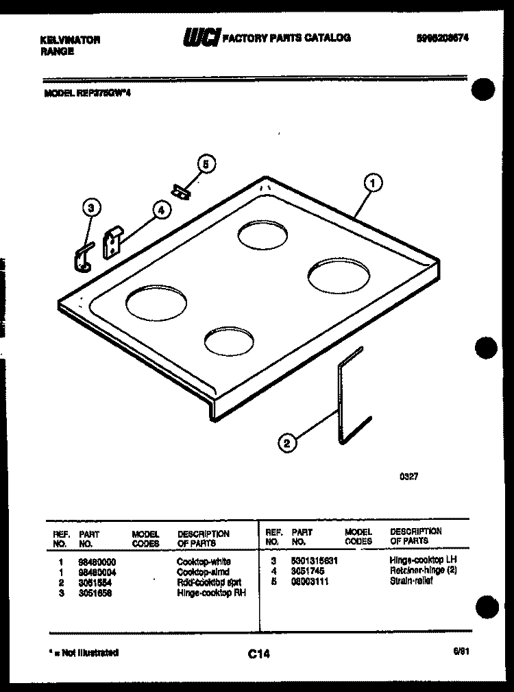 COOKTOP PARTS Diagram and Parts List for REP375GW4  Kelvinator Range