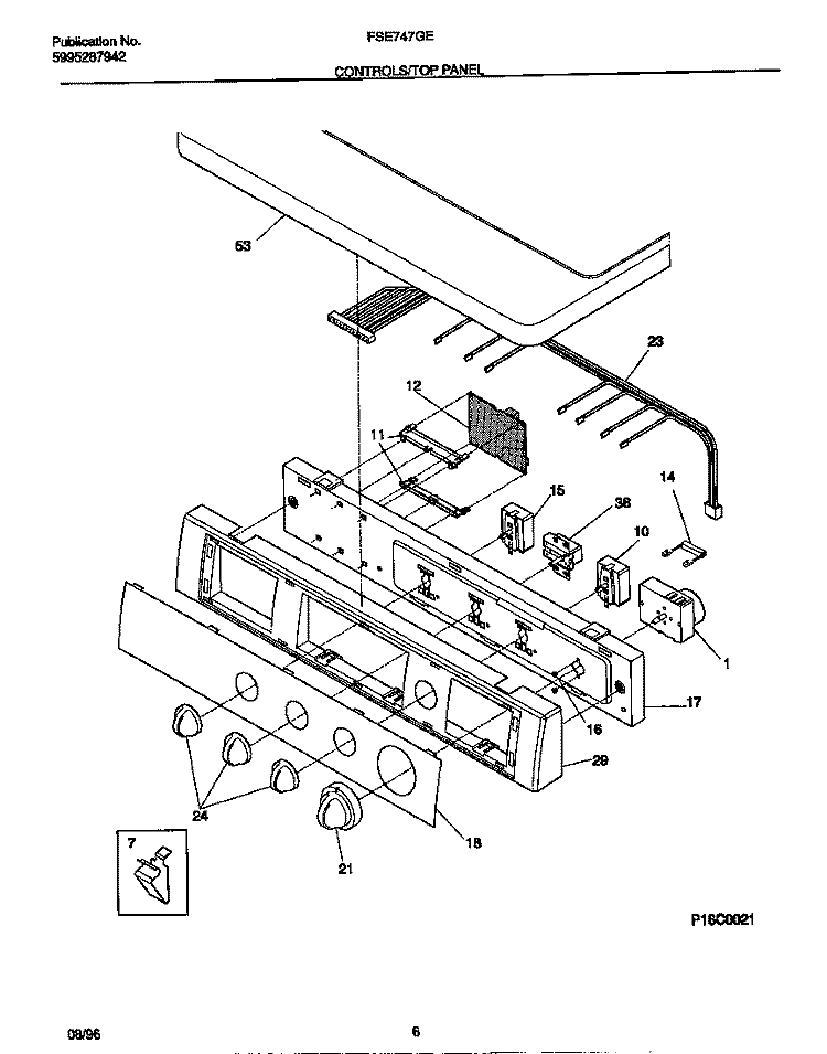 CONTROLS / TOP PANEL Diagram and Parts List for FSE747GES0  Frigidaire Dryer