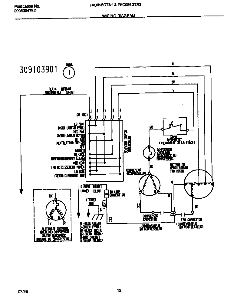 WIRING DIAGRAM Diagram and Parts List for FAC056G7A3  Frigidaire Air Conditioner