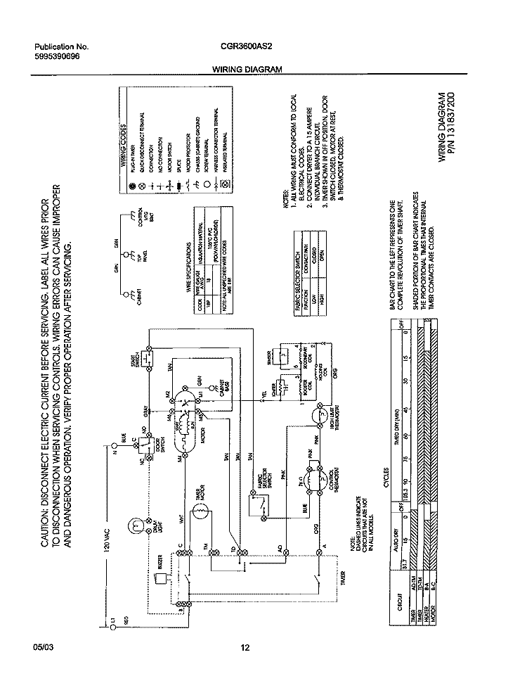 WIRING DIAGRAM Diagram and Parts List for CGR3600AS2  Frigidaire Dryer