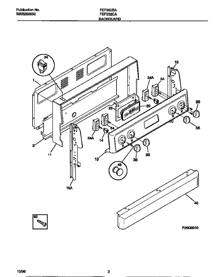 BACKGUARD Diagram and Parts List for FEF352CASG  Frigidaire Range