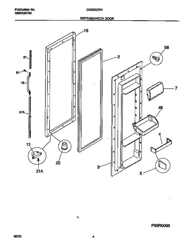 REFRIGERATOR DOOR Diagram and Parts List for GRS20ZRHD5  Gibson Refrigerator