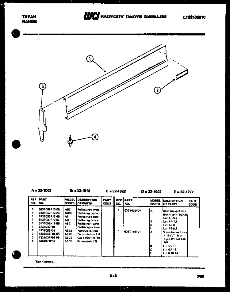 BACKGUARD Diagram and Parts List for 32-1012-45-10  Tappan Range