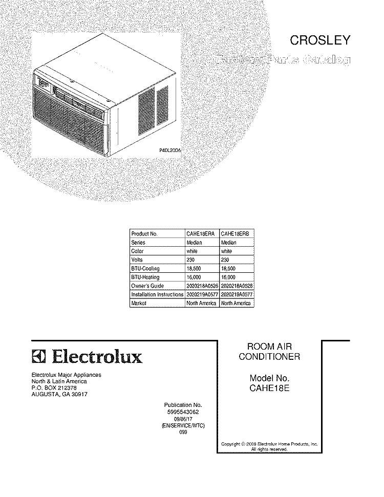COVER Diagram and Parts List for CAHE18ERA  Crosley Air Conditioner