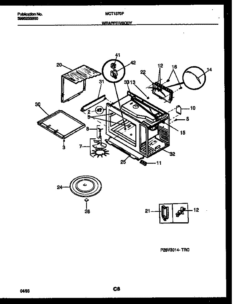 WRAPPER AND BODY PARTS Diagram and Parts List for MCT1370P4  Frigidaire Microwave