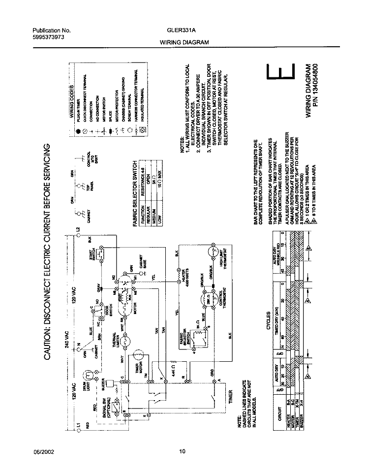 134054800 WIRING DIAGRAM Diagram and Parts List for GLER331AQ1  Frigidaire Dryer