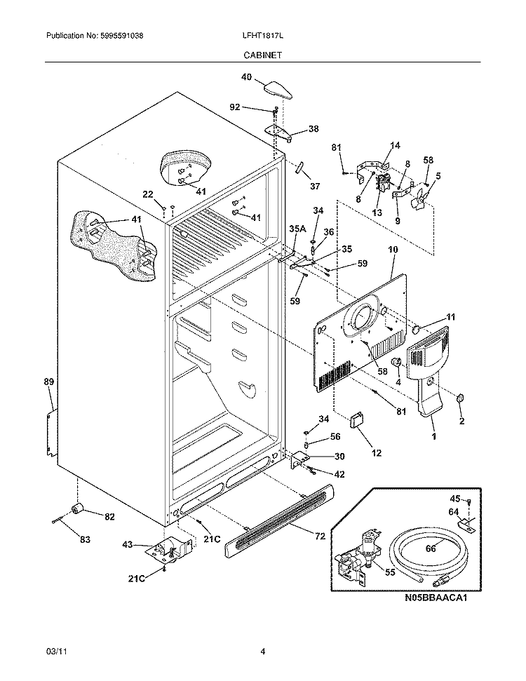 CABINET Diagram and Parts List for LFHT1817LF3  Frigidaire Refrigerator