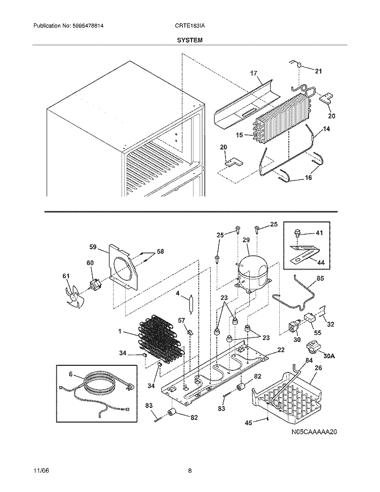 SYSTEM Diagram and Parts List for CRTE183IAS2  Frigidaire Refrigerator