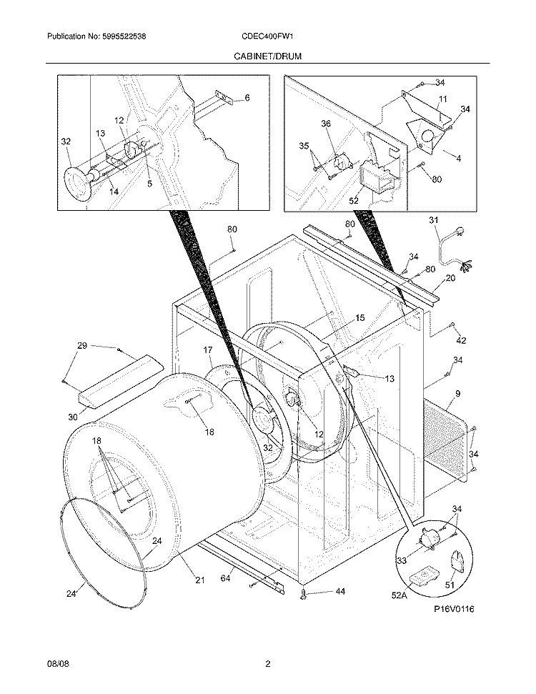 CABINET/DRUM Diagram and Parts List for CDEC400FW1  Crosley Dryer