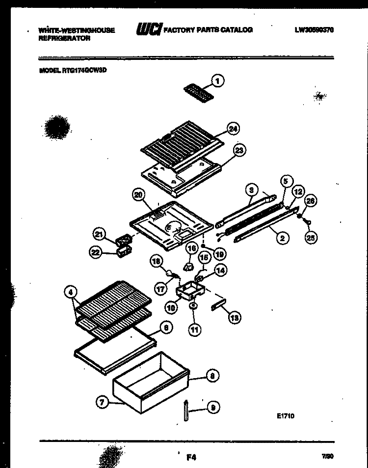 SHELVES AND SUPPORTS Diagram and Parts List for RTG174GCF3D  Frigidaire Refrigerator
