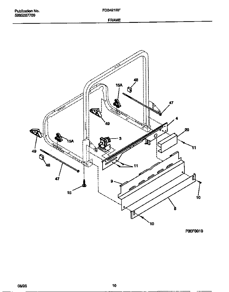 FRAME Diagram and Parts List for FDB421RFR0  Frigidaire Dishwasher
