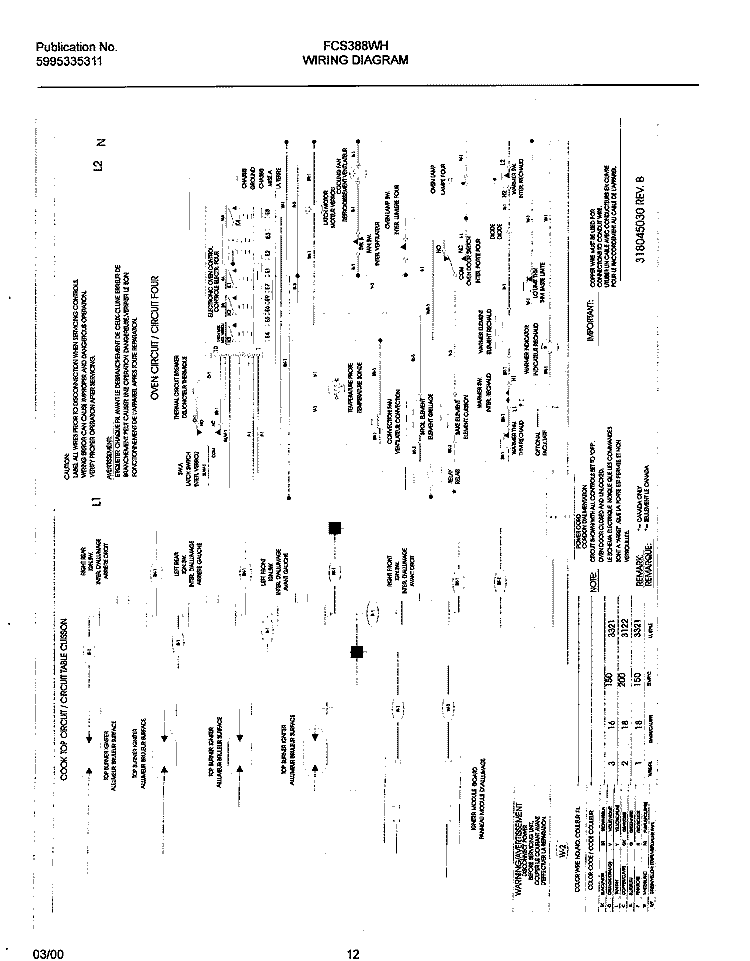 WIRING DIAGRAM Diagram and Parts List for FCS388WHCD  Frigidaire Range