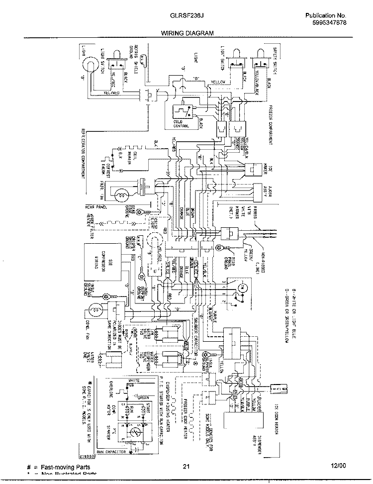 WIRING DIAGRAM Diagram and Parts List for GLRSF236JW2  Frigidaire Refrigerator