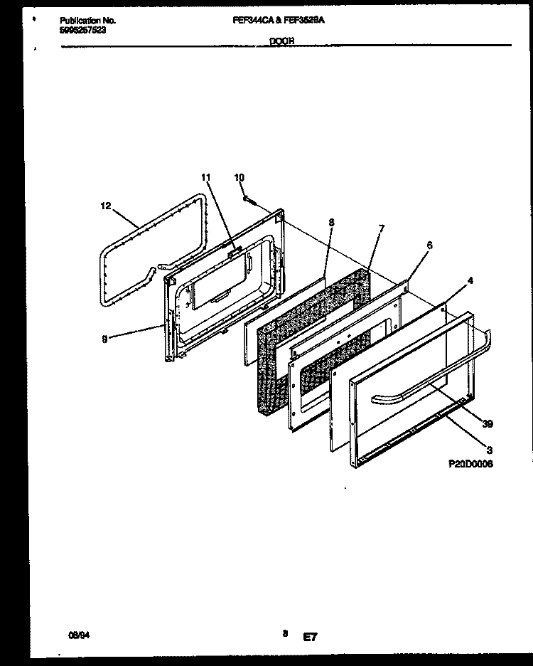 DOOR PARTS Diagram and Parts List for FEF322CASB  Frigidaire Range