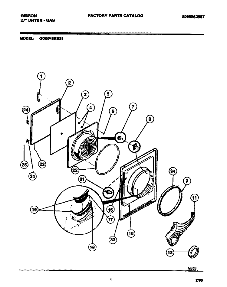 DOOR, FRONT PANEL, LINT FILTER Diagram and Parts List for GDG546RBS1  Gibson Dryer