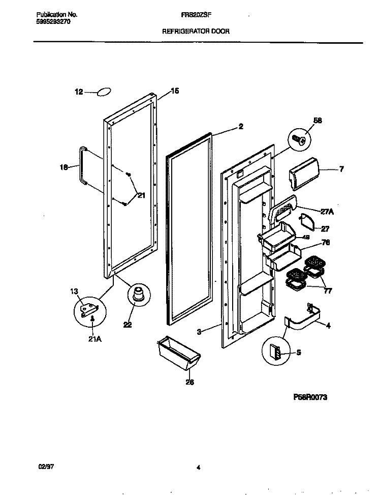 REFRIGERATOR DOOR Diagram and Parts List for FRS20ZSFB0  Frigidaire Refrigerator