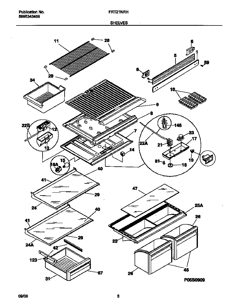 SHELVES Diagram and Parts List for FRT21NRHB5  Frigidaire Refrigerator