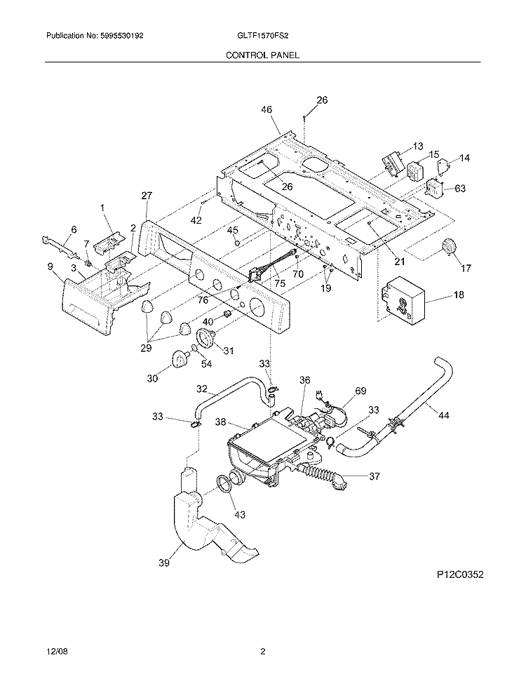 CONTROL PANEL Diagram and Parts List for GLTF1570FS2  Frigidaire Washer