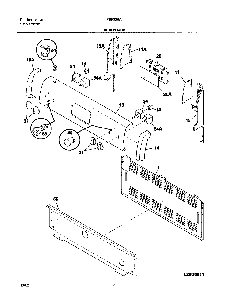 BACKGUARD Diagram and Parts List for FEF326AQD  Frigidaire Range