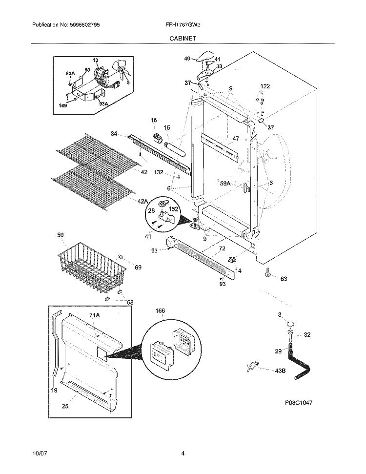 CABINET Diagram and Parts List for FFH1767GW2  Frigidaire Freezer