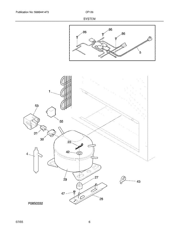 SYSTEM Diagram and Parts List for CF136  Frigidaire Freezer