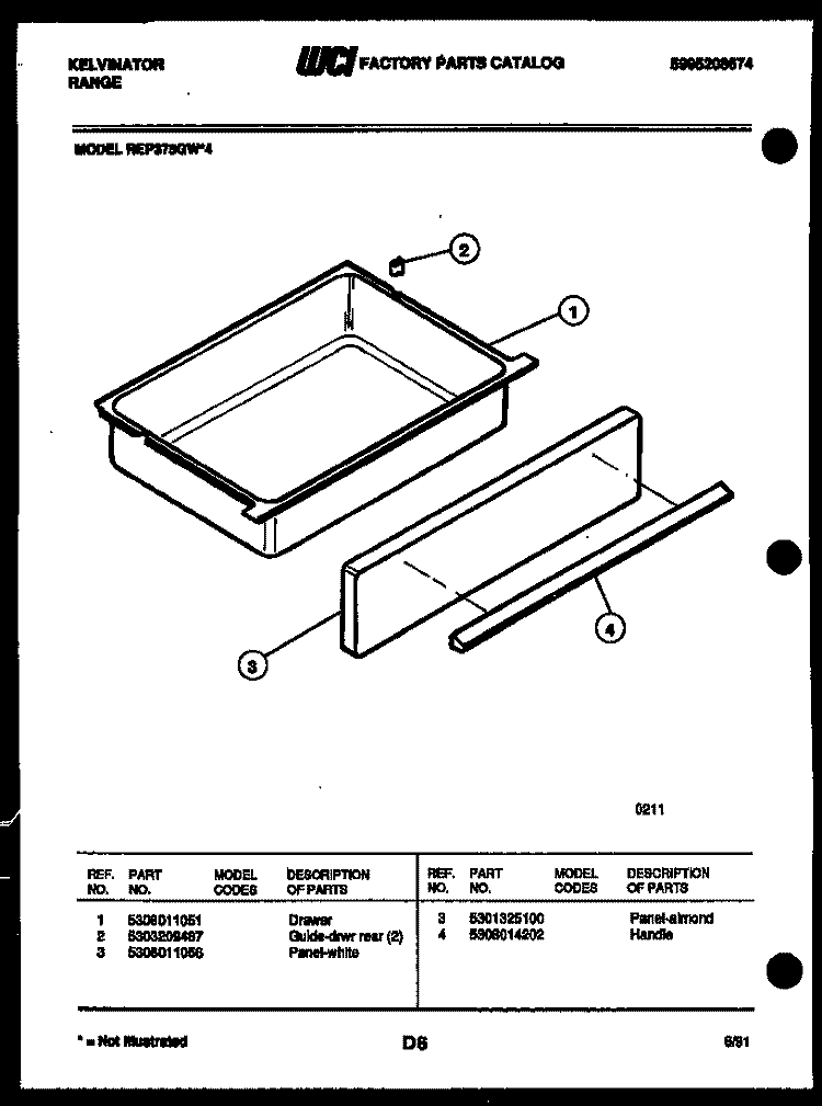 DRAWER PARTS Diagram and Parts List for REP375GW4  Kelvinator Range