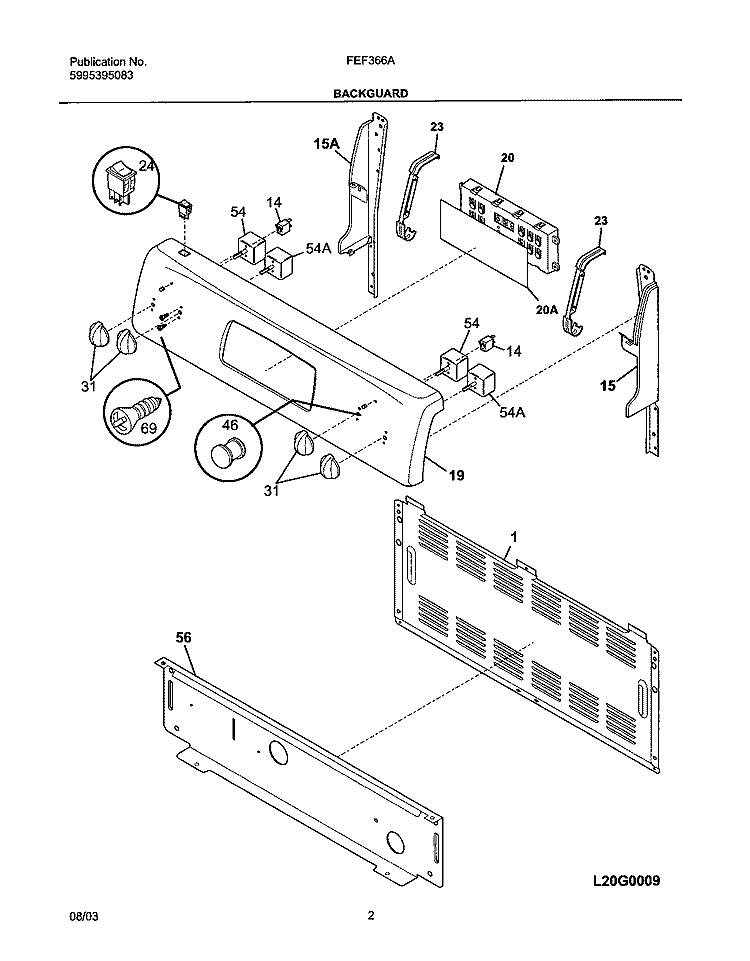 BACKGUARD Diagram and Parts List for FEF366ASG  Frigidaire Range