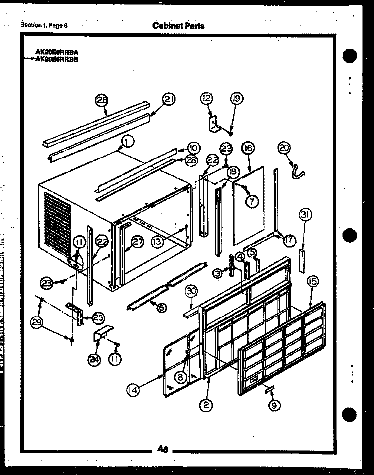 CABINET PARTS Diagram and Parts List for AK16E6RRBA  Frigidaire Air Conditioner