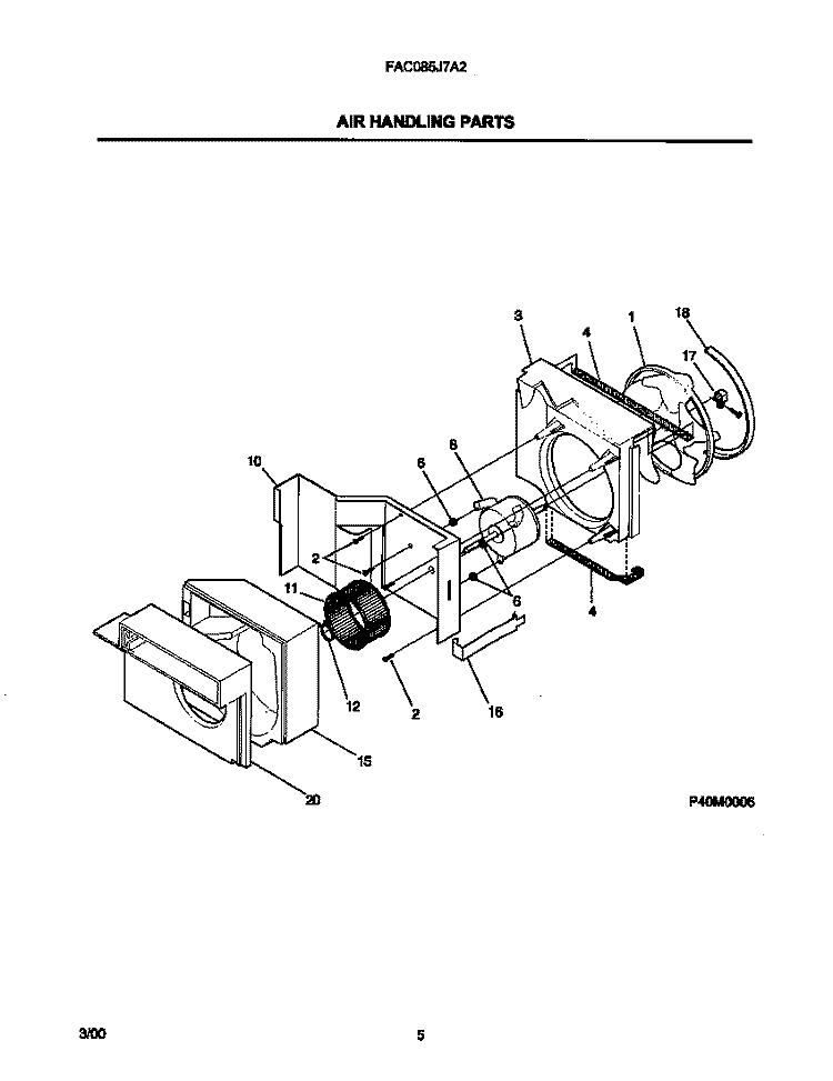AIR HANDLING PARTS Diagram and Parts List for FAC085J7A2  Frigidaire Air Conditioner