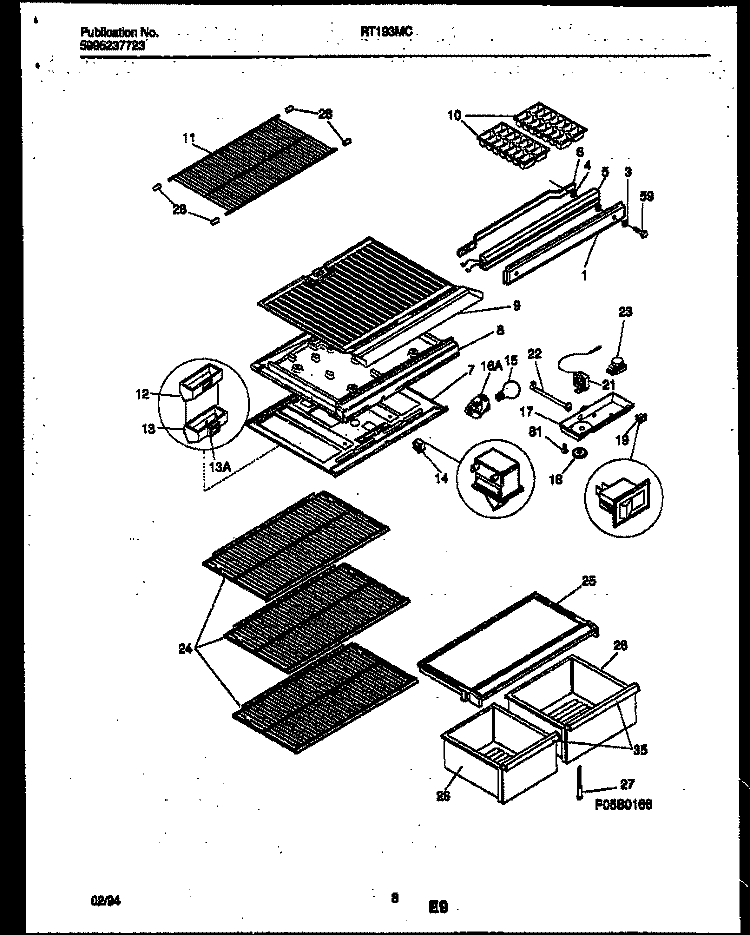 SHELVES AND SUPPORTS Diagram and Parts List for RT193MCW3  Frigidaire Refrigerator