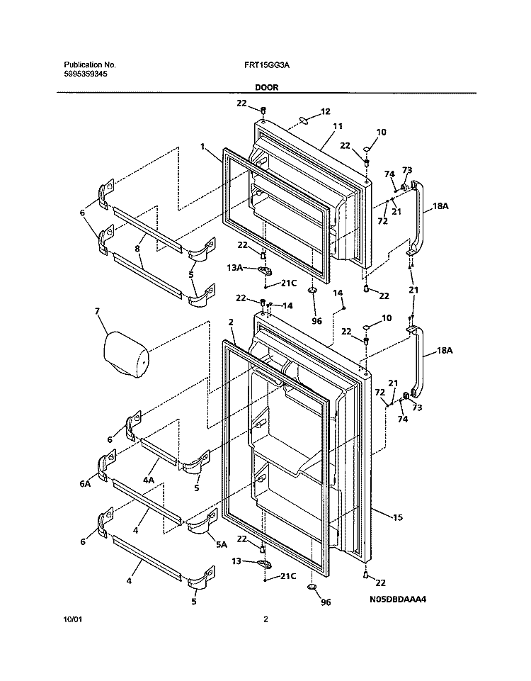 DOOR Diagram and Parts List for FRT15GG3AW0  Frigidaire Refrigerator