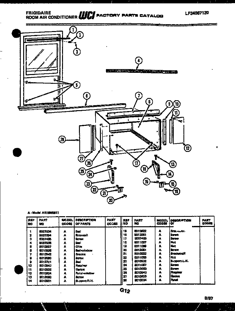 WINDOW MOUNTING PARTS Diagram and Parts List for AR18NS8E1  Frigidaire Air Conditioner