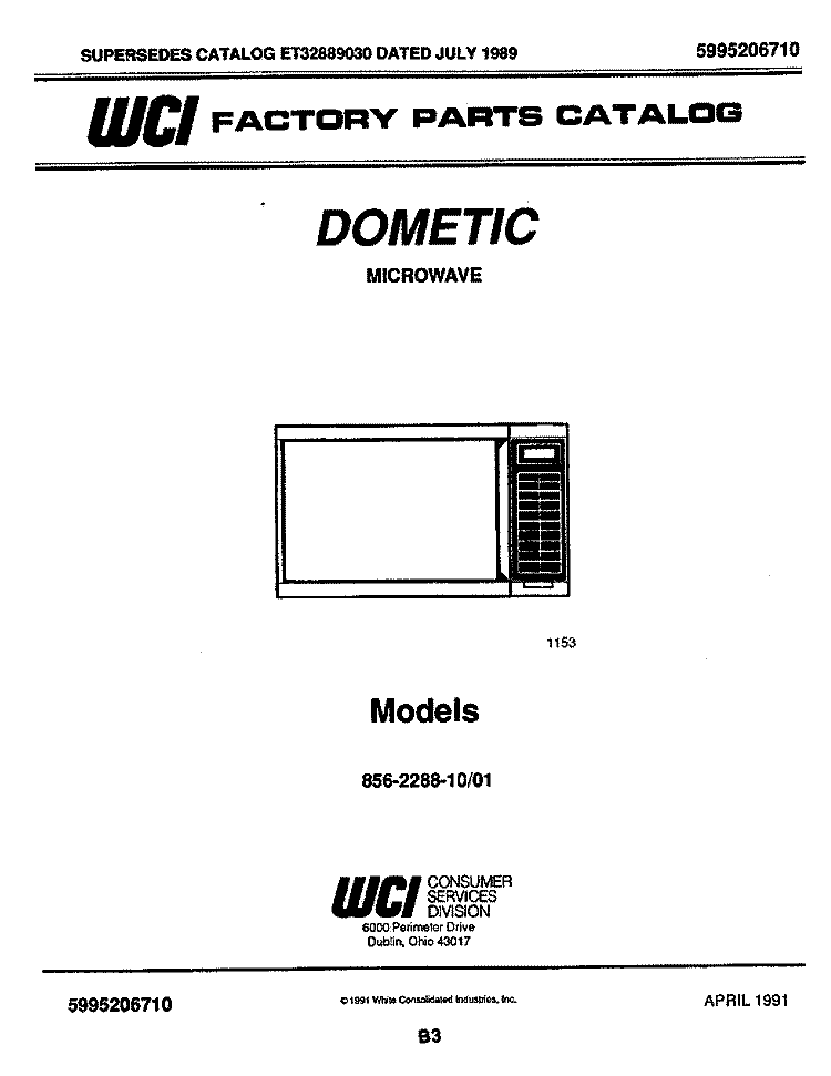 COVER Diagram and Parts List for 856-2288-10/01  Frigidaire Microwave