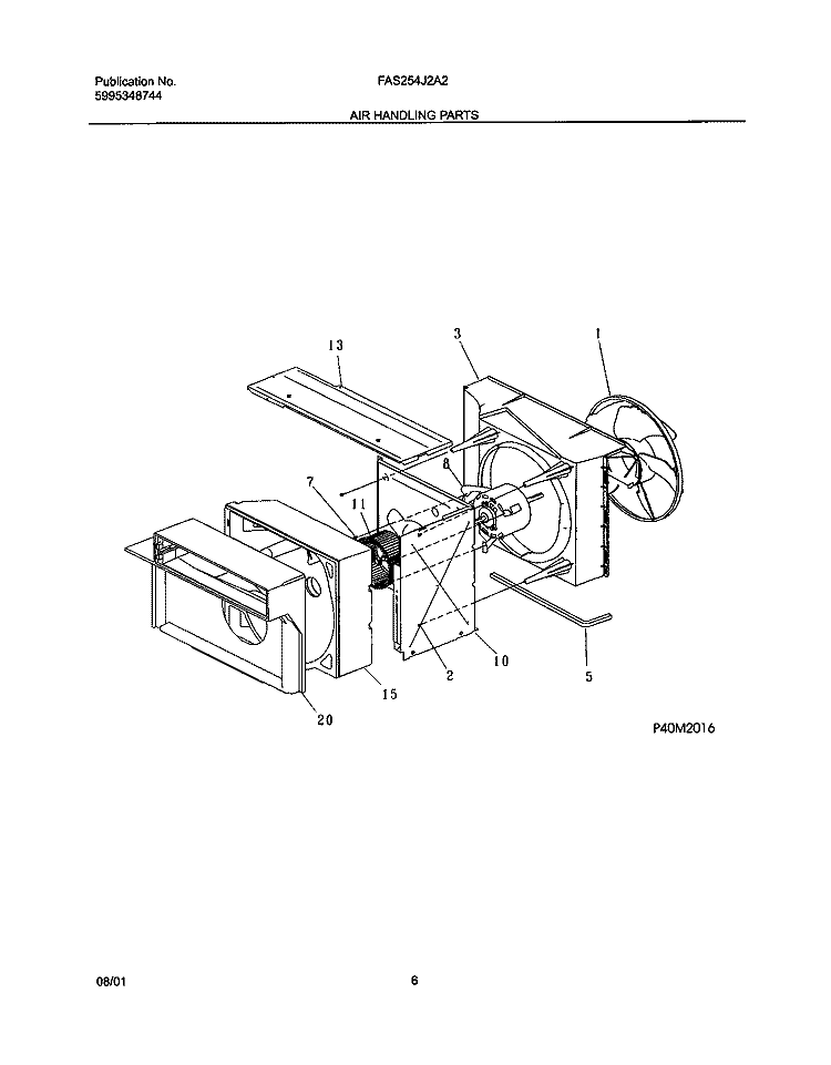 AIR HANDLING Diagram and Parts List for FAS254J2A2  Frigidaire Air Conditioner
