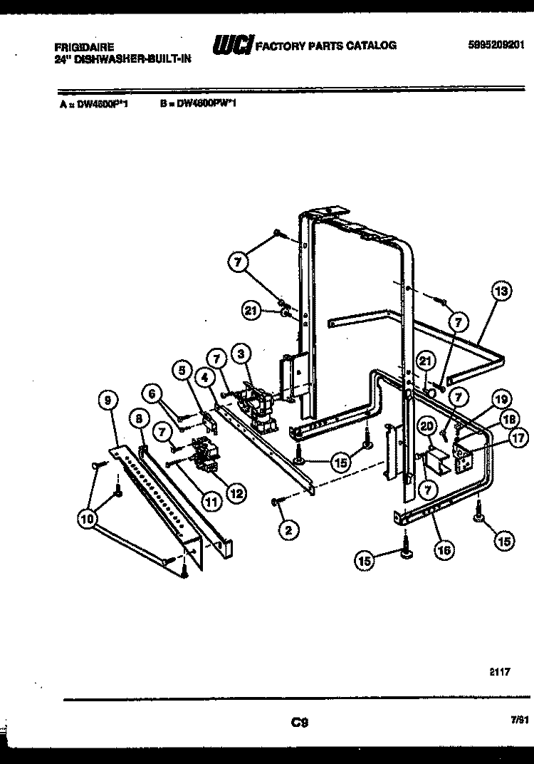 POWER DRY AND MOTOR PARTS Diagram and Parts List for DW4600PW1  Frigidaire Dishwasher