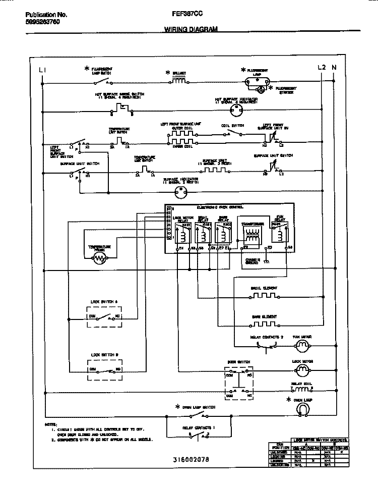 WIRING DIAGRAM Diagram and Parts List for FEF387CCTA  Frigidaire Range