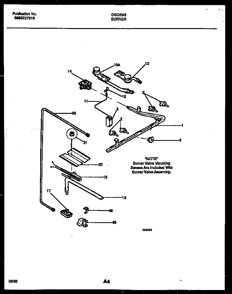 BURNER PARTS Diagram and Parts List for CGC3M6DXF  Gibson Range