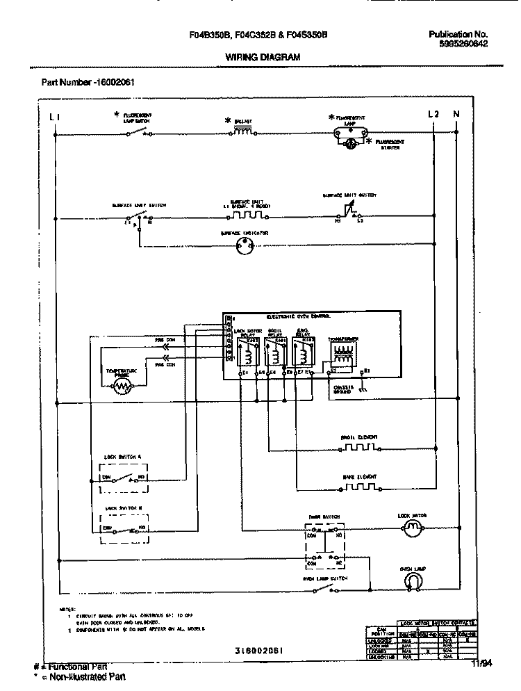 WIRING DIAGRAM Diagram and Parts List for F04C352BTA  Frigidaire Range