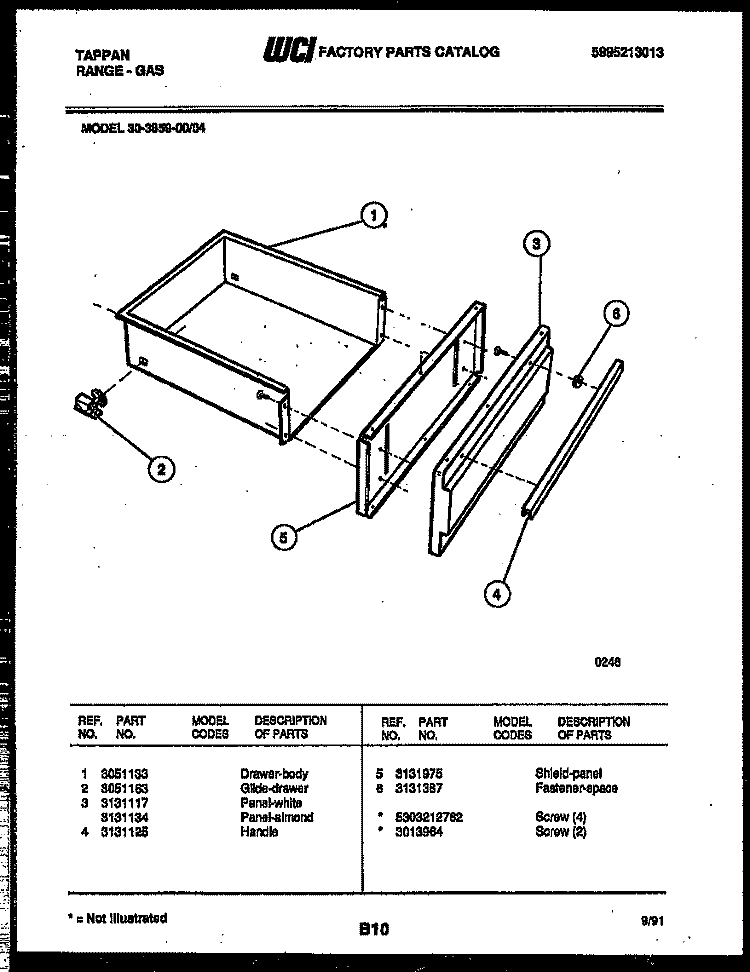 DRAWER PARTS Diagram and Parts List for 30-3859-23-04  Tappan Range