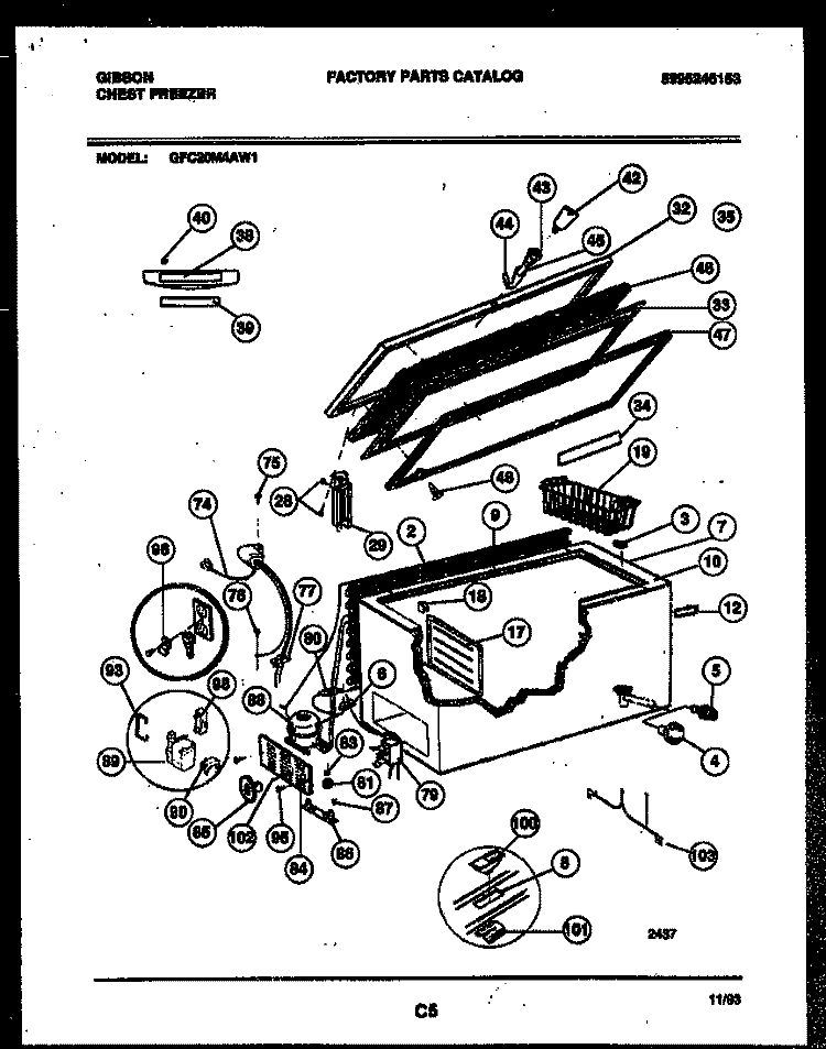 CHEST FREEZER PARTS Diagram and Parts List for GFC20M4AW1  Gibson Freezer