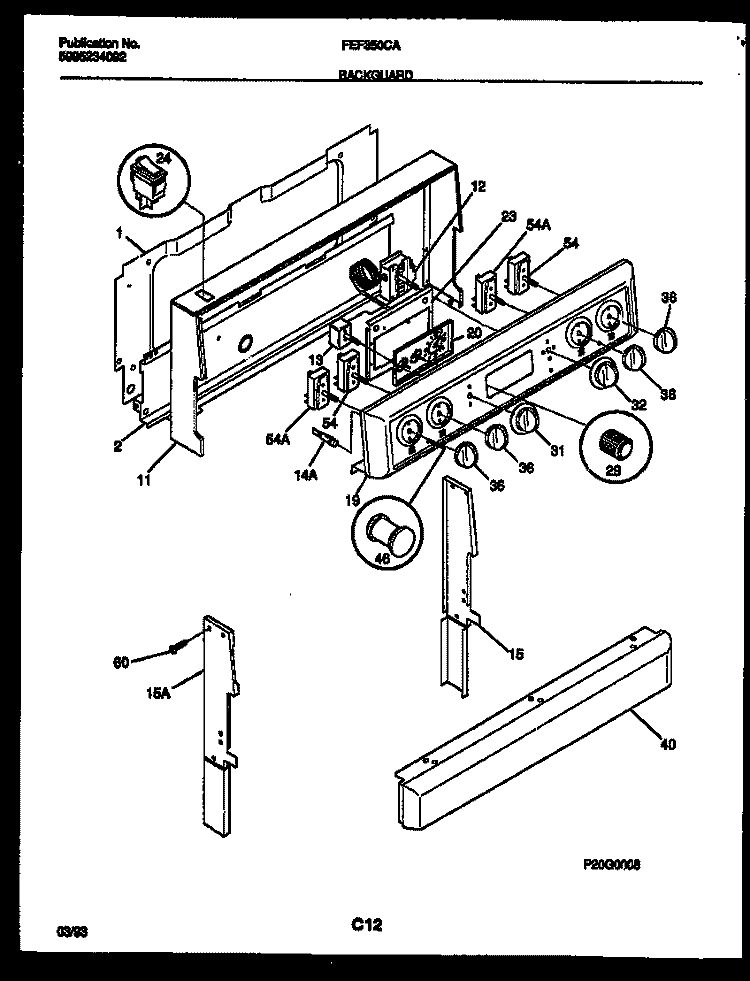 BACKGUARD Diagram and Parts List for FEF350CASA  Frigidaire Range
