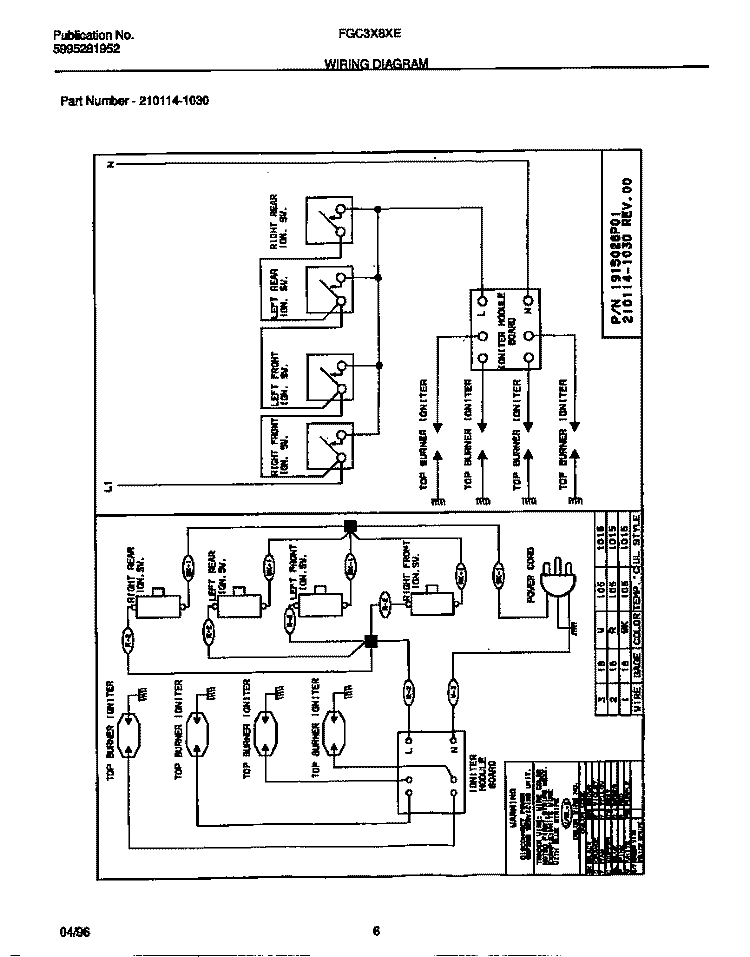 WIRING DIAGRAM Diagram and Parts List for FGC3X8XEBA  Frigidaire Cooktop