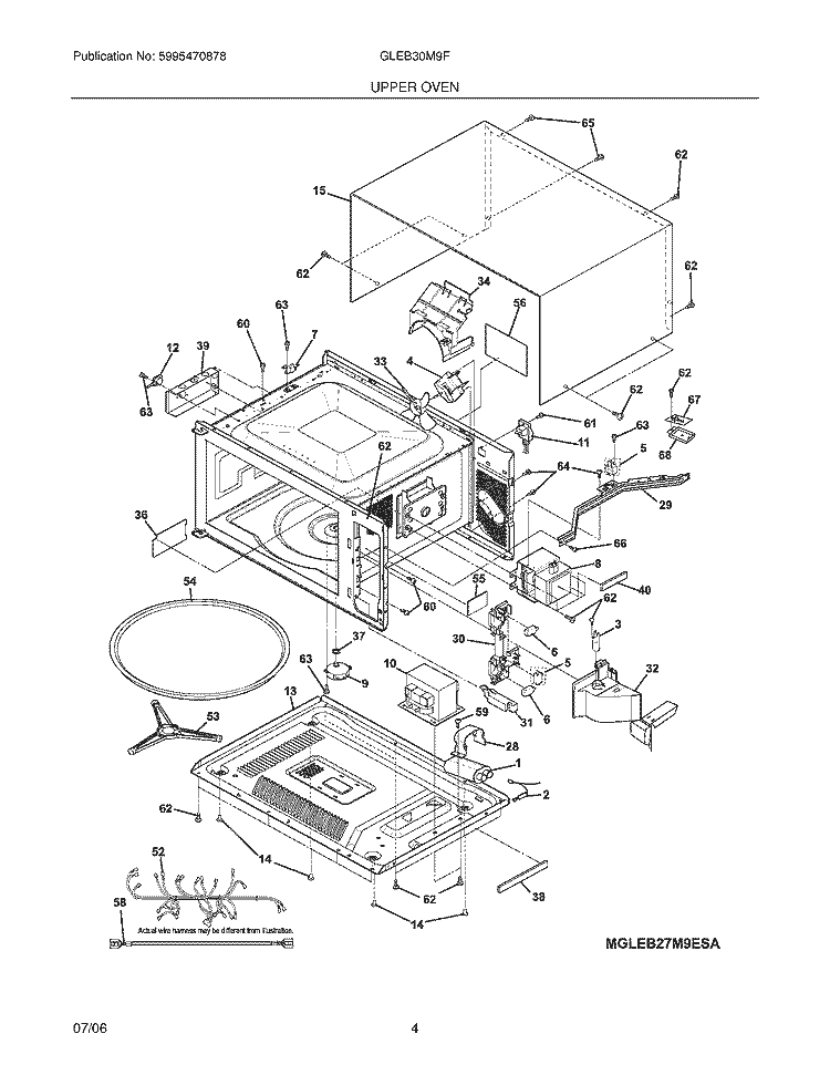 UPPER OVEN Diagram and Parts List for GLEB30M9FQA  Frigidaire Microwave Oven Combo